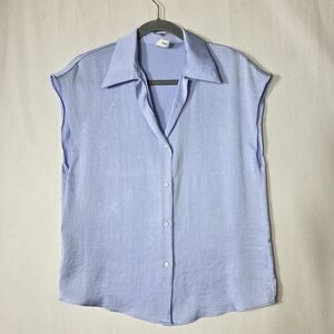 Mango Light Blue Sleeveless Button-Down Shirt